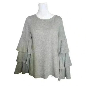 Pleione women's gray long sleeve ruffled arm blouse size XS